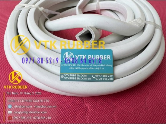 Ron cao su xốp EPDM trắng chữ D rộng 25, cao 22 x dày 3mm