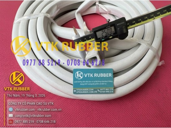 Ron cao su xốp EPDM trắng chữ D rộng 25, cao 22 x dày 3mm