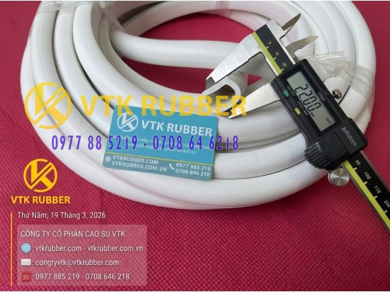 Ron cao su xốp EPDM trắng chữ D rộng 25, cao 22 x dày 3mm