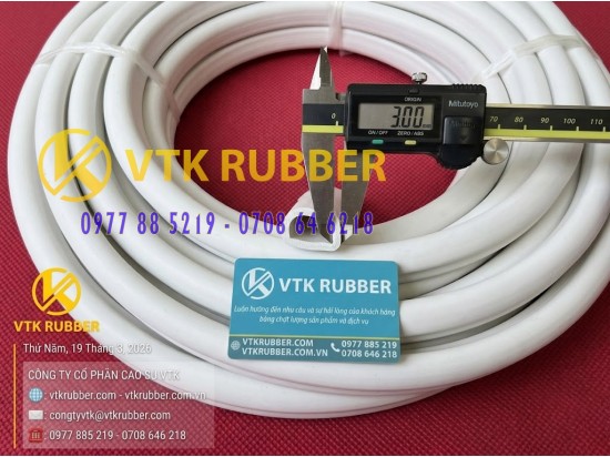 Ron cao su xốp EPDM trắng chữ D rộng 25, cao 22 x dày 3mm