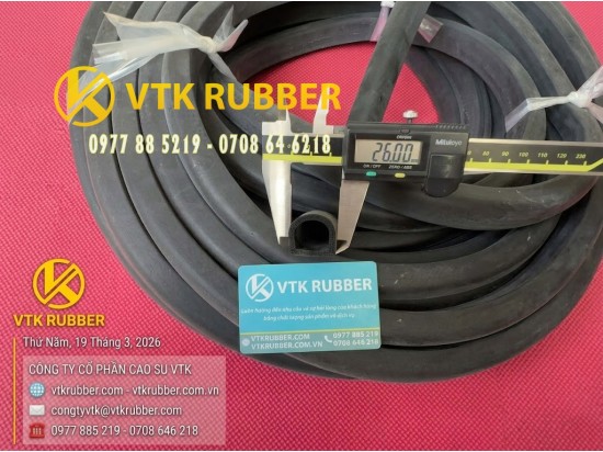 Ron cao su xốp EPDM chữ D rộng 26, cao 23 x dày 3mm