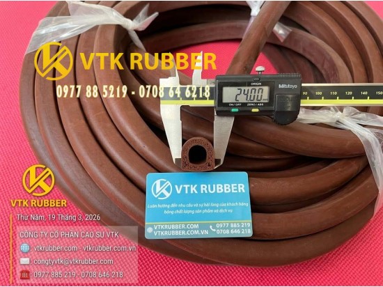 Ron cao su xốp EPDM nâu chữ D rộng 24, cao 21 x dày 3mm