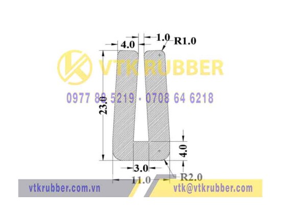 Ron cao su EPDM chữ U 11x23x3