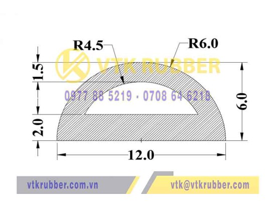 Ron xốp EPDM chữ D 12x6x2