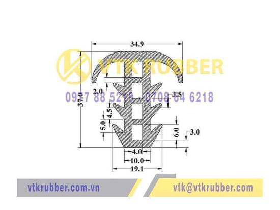 Ron cao su chữ T 19x37x34.9